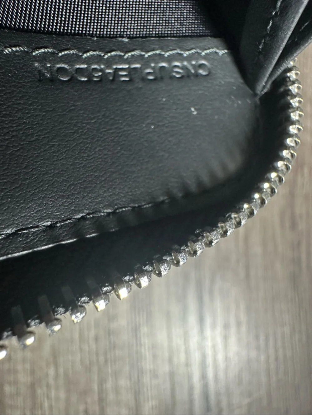 Burberry Zip-Around Wallet in Black with Red and Gray Stripe